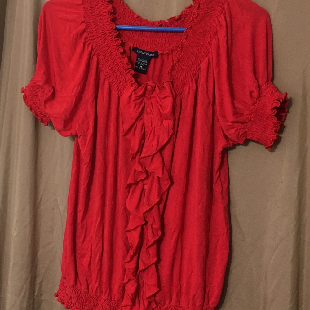 Boston Proper SZ M Red Ruffle OTS Gypsy Boho Top